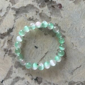 Selenite Green and Pink Multi Color Beaded Bracelet 8mm